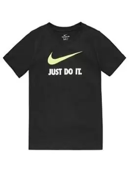 Nike Sportswear Kids Just Do It Swoosh Tee - Black/Volt, Black/Volt, Size Xs=6-8 Years, Women