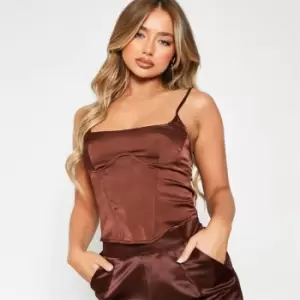 I Saw It First Satin Cupped Detail Cami Corset Top - Brown