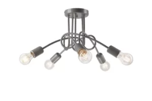 Camilla Multi Arm Semi Flush Ceiling Light Gray, 5x E27