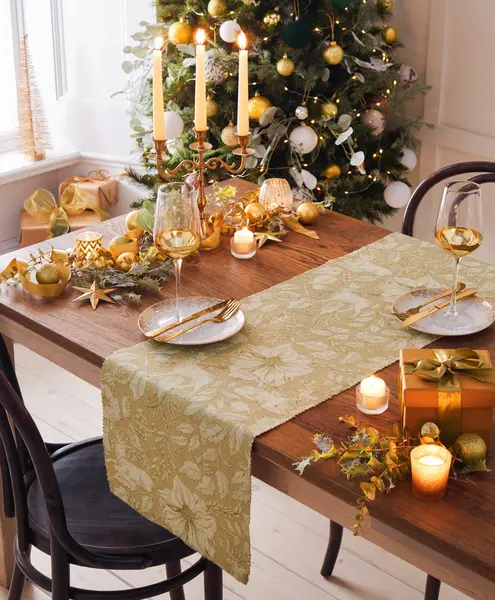 Paoletti Gold Stag Washable Festive Table Runner Gold