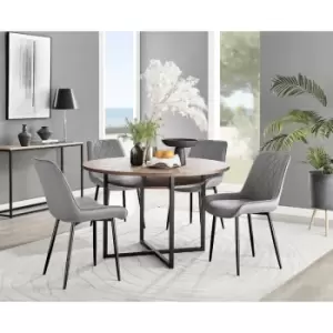 Furniturebox Adley Brown Wood 120cm Storage Dining Table & 4 Grey Pesaro Black Leg Velvet Chairs