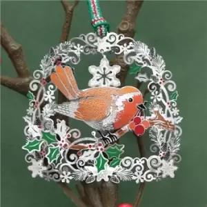 Newbridge Silverware Robin with Berries Christmas Tree Decoration