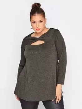 Yours Twist Front Top Charcoal Marl, Grey, Size 16, Women