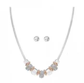 Mood Two Tone Crystal Multi Charm Necklace and Earring Set - Gift Boxed - multicoloured