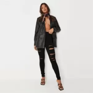 Missguided Petite Vice Rip High Waisted Skinny Jean - Black