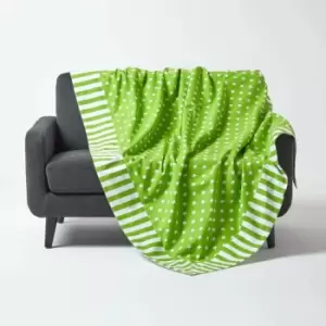 Cotton Stars and Stripes Decorative Green Sofa Throw - Green - Homescapes