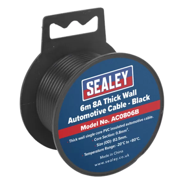 Genuine SEALEY AC0806B Automotive Cable Thick Wall 8A 6mtr Black