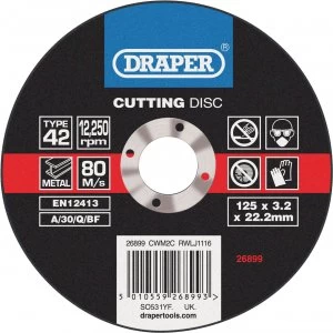 Draper Depressed Centre Metal Cutting Disc 125mm 3.2mm 22mm