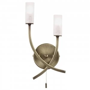 2 Light Indoor Wall Light Antique Brass with Acid Glass, G9