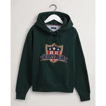 Gant Banner Shield Hoodie Womens - TARTAN GRN 374