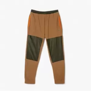 Mens Lacoste Colour-Block Polar Fleece Trackpants Size 4 - M Brown / Khaki Green