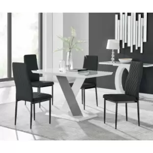 Monza 4 White/Grey Dining Table & 4 Black Milan Black Leg Chairs - Black