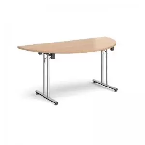 Semi circular folding leg table with chrome legs and straight foot