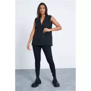 I Saw It First Black Super Oversized Double Breasted Waist Coat - Black