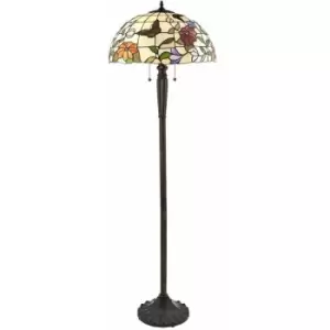 Loops - 1.6m Tiffany Twin Floor Lamp Dark Bronze & Butterfly Stained Glass Shade i00007