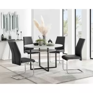 Furniture Box Adley Grey Concrete Effect Storage Dining Table and 4 Black Lorenzo Chairs