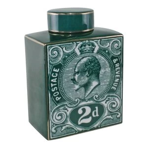 Postage Stamp Decorative Ginger Jar, Teal Green