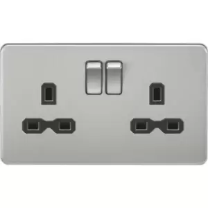 MLA Knightsbridge 13A 2 Gang DP Socket Brushed Chrome W/Black Insert - SFR9000BC