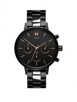 MVMT Nova Black and Rose Gold Detail Chronograph Dial Black IP Stainless Steel Bracelet Ladies Watch, One Colour, Women