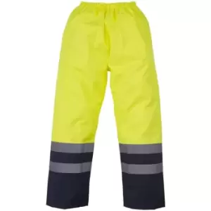 Yoko Mens Hi Vis Waterproof Overtrousers (3XL) (Yellow/ Navy) - Yellow/ Navy