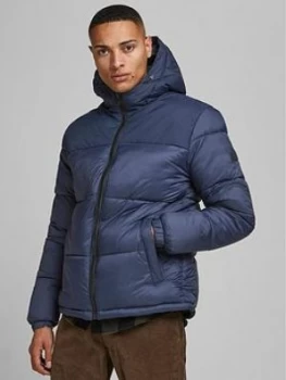 Jack & Jones Hooded Padded Jacket - Navy, Size L, Men