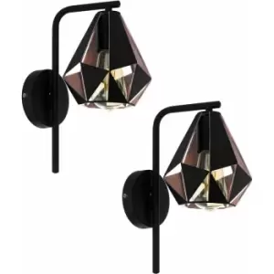 Loops - 2 pack LED Wall Light / Sconce Geometric Black & Antique Copper 1x 60W E27