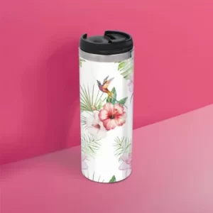 Pink Flower Hummingbird Stainless Steel Travel Mug