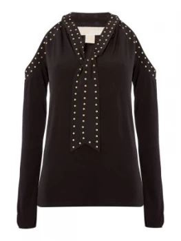 Michael Kors Long sleeve cold shoulder stud top Black