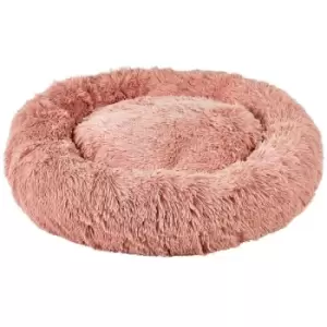 Bunty Round Fluffy Pet Dog Puppy Cat Bed Warm Comfy Nest Doughnut Donut Calming Pad - Pink - Medium