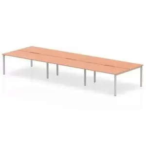 B2B Silver Frame Bench Desk 1600 Beech 6 Pod