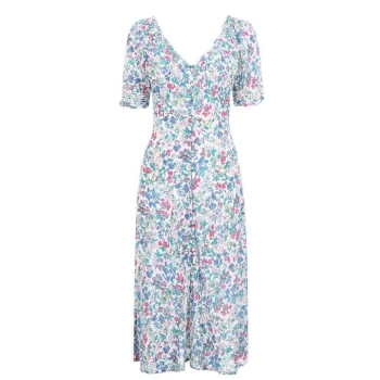 Jack Wills Flora 90s Floral Print Midi Tea Dress - White Floral