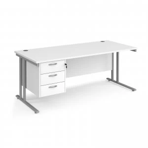 Maestro 25 SL Straight Desk With 3 Drawer Pedestal 1800mm - Silver can