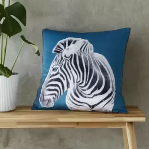 Catherine Lansfield Zebra Faux Velvet Piped Edge Filled Cushion, Teal, 55 x 55 Cm