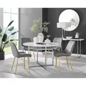 Furniture Box Adley White High Gloss Storage Dining Table and 4 Grey Pesaro Gold Leg Chairs