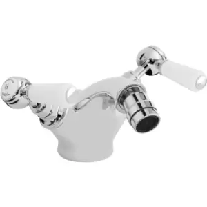 Topaz Hexagonal Collar Bidet Mixer Tap with Waste Lever Handle - White/Chrome - Hudson Reed