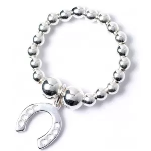 Lucky Horseshoe Charm Sterling Silver Ball Bead Bracelet