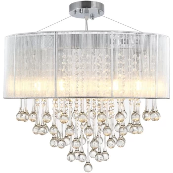 Homcom - Elegant Modern Crystallite Ceiling Chandelier Light w/ Round Drum Silver