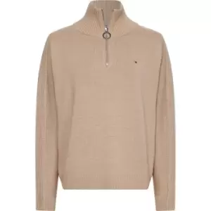 Tommy Hilfiger Hayana Zip Up High Neck Sweater - Beige