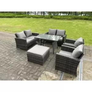 Fimous 6 Seater Outdoor Dark Grey Rattan Lounge Complete Sofa Set with Big Footstool