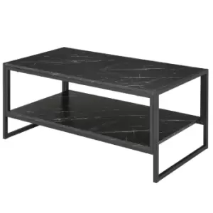 Homcom Two Tier Laminate Marble Print Coffee Table Metal Frame Elegant Style