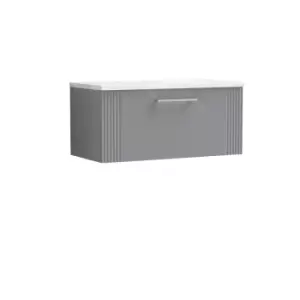 Nuie Deco 800mm Wall Hung Single Drawer Vanity & Sparkling White Laminate Top - Satin Grey