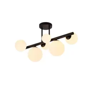 Marshall Semi Flush Ceiling Lamp, 6 Light G9, Satin Black, Opal Glass