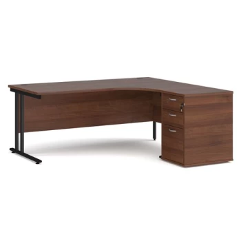 Office Desk Right Hand Corner Desk 1800mm With Pedestal Walnut Top With Black Frame Maestro 25