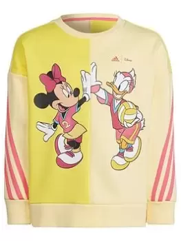 Boys, adidas Disney Younger Girls Minnie Mouse Crew Sweat Top - Bright Yellow, Bright Yellow, Size 7-8 Years