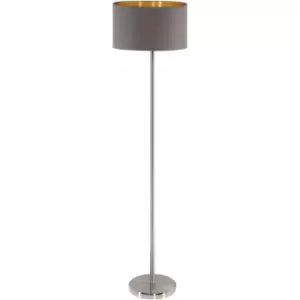 Loops - Floor Lamp Light Satin Nickel Shade Cappuccino Gold Fabric Pedal Switch E27