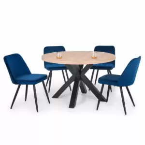 Julian Bowen Set Of Berwick Round Table And 4 Burgess Blue Chairs