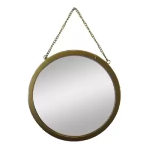 Gold Metal Circular Mirror With Hanging Chain 30cm