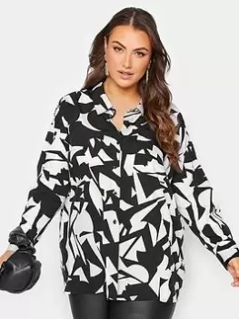 Yours Oversized Aop Shirt Abstract Print, Black, Size 22-24, Women