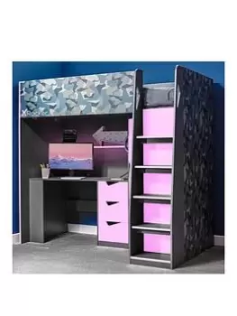 X Rocker Hideout - Wood Panel Gaming Bunk Bed With Desk -single, Pink