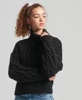 Superdry Womens Vintage High Neck Cable Knit Jumper Black - Size: 16